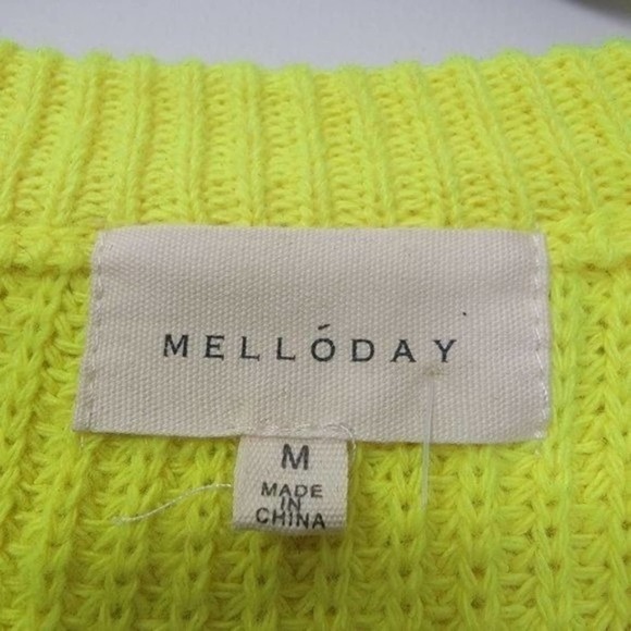 Melloday Neon Yellow Cowl Neck Knit Sweater M - Picture 5 of 6